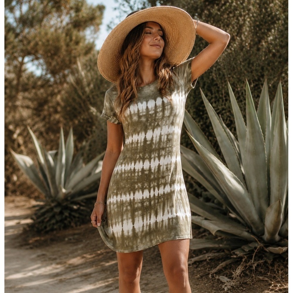 Gap T-Shirt Dress Size Small Olive Green Tie Dye Shibori Cotton Modal Mini #1468